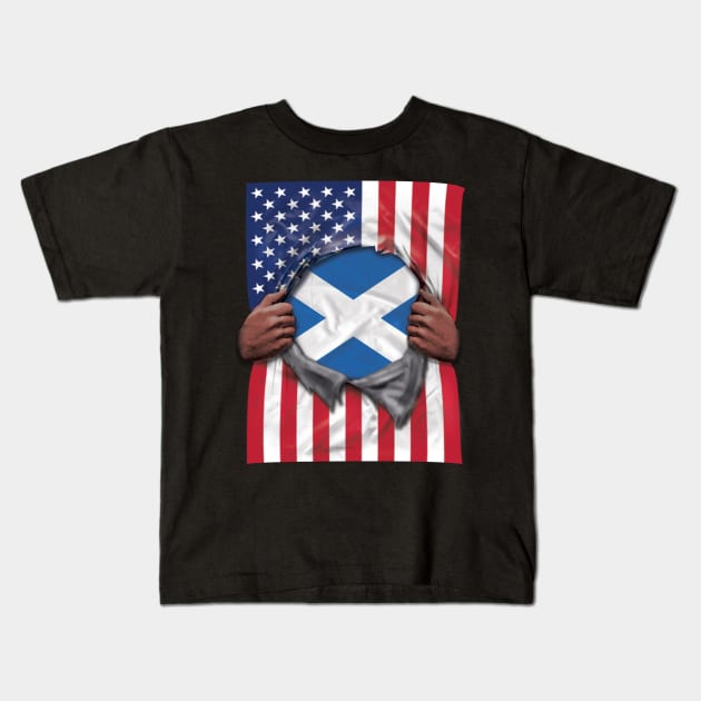 Scotland Flag American Flag Ripped - Gift for Scottish From Scotland Kids T-Shirt by Country Flags